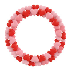 Obraz premium Romantic heart wreath border for Valentine's Day designs and wedding invitations, with pink and red hearts creating a beautiful frame for your message