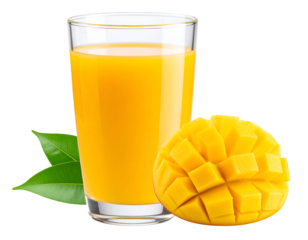 Tropical mango juice in a glass isolated on transparent background