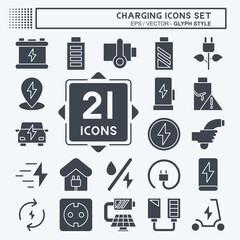Icon Set Charging. related to Education symbol. glyph style. design editable