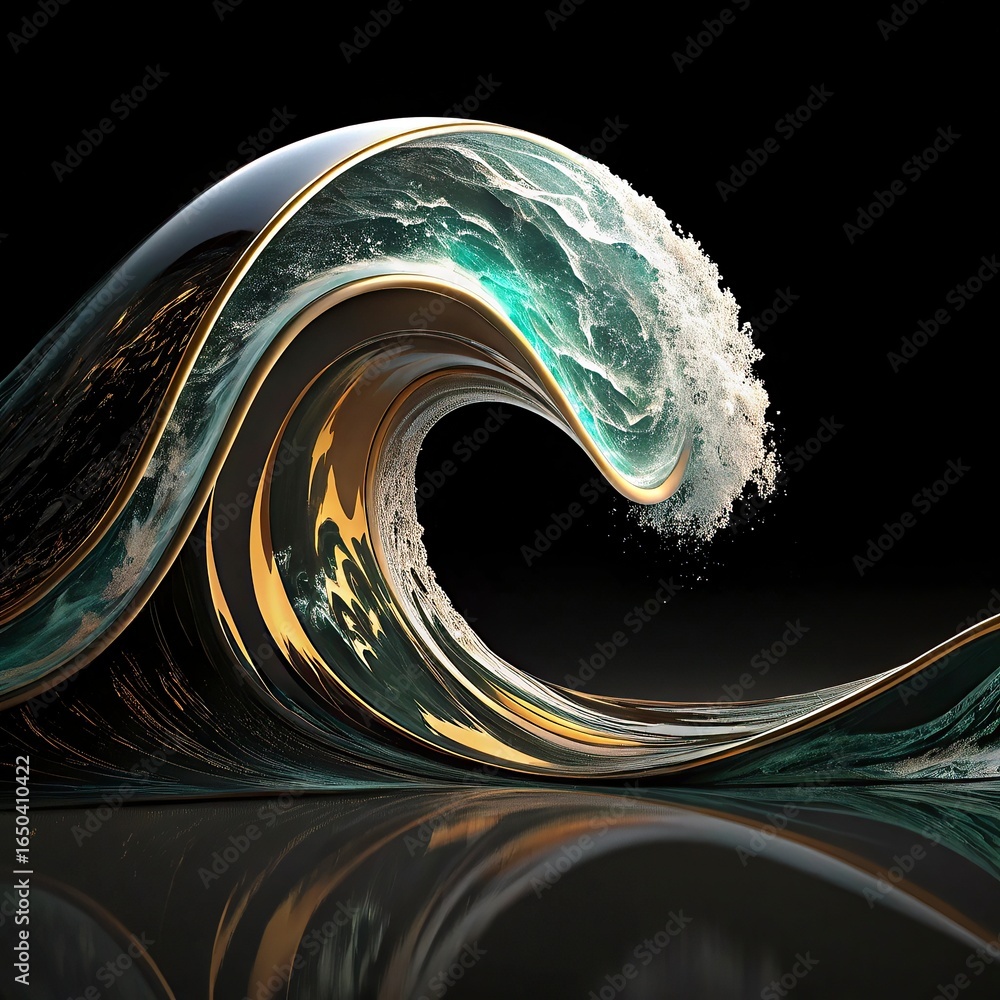 Fototapete abstract wave on black background. computer generated illustration. 3d rendering.3d render,wave colo