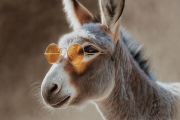 Cool donkey wearing stylish sunglasses exudes a relaxed and confident vibe in a realistic sketch capturing its unique personality and charm