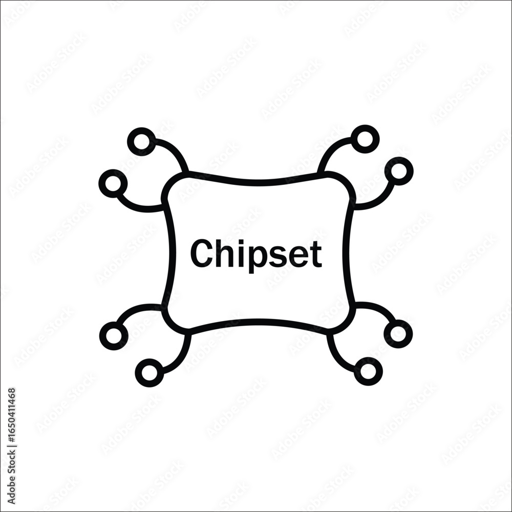 Aufkleber a simple outline vector icon of a chipset or processor with the text 
