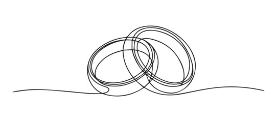Intertwined wedding rings continuous line art minimalist black and white