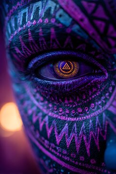 Mystisches Auge mit Tribal Mustern Psy Art
