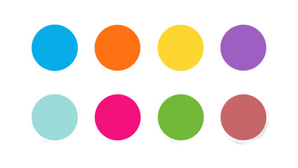 Eight colorful circles arranged in two rows on a white background with soft shadow effects visible