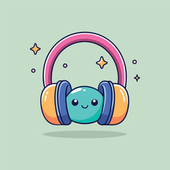 Hand drawn cute cartoon illustration of wireless headphones Flat vector head
