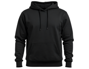 Plain black hoodie mockup isolated on transparent background