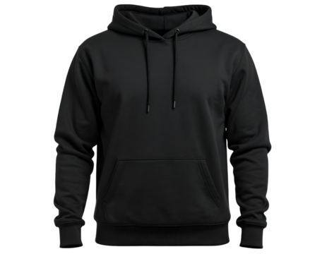 Plain black hoodie mockup isolated on transparent background