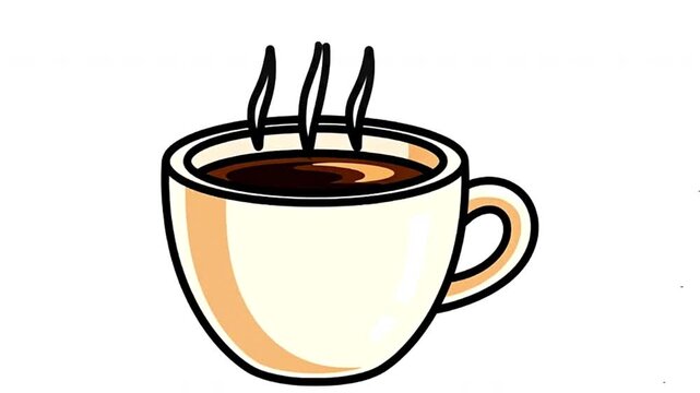 Coffee mug with steam rising black outline set against a white background