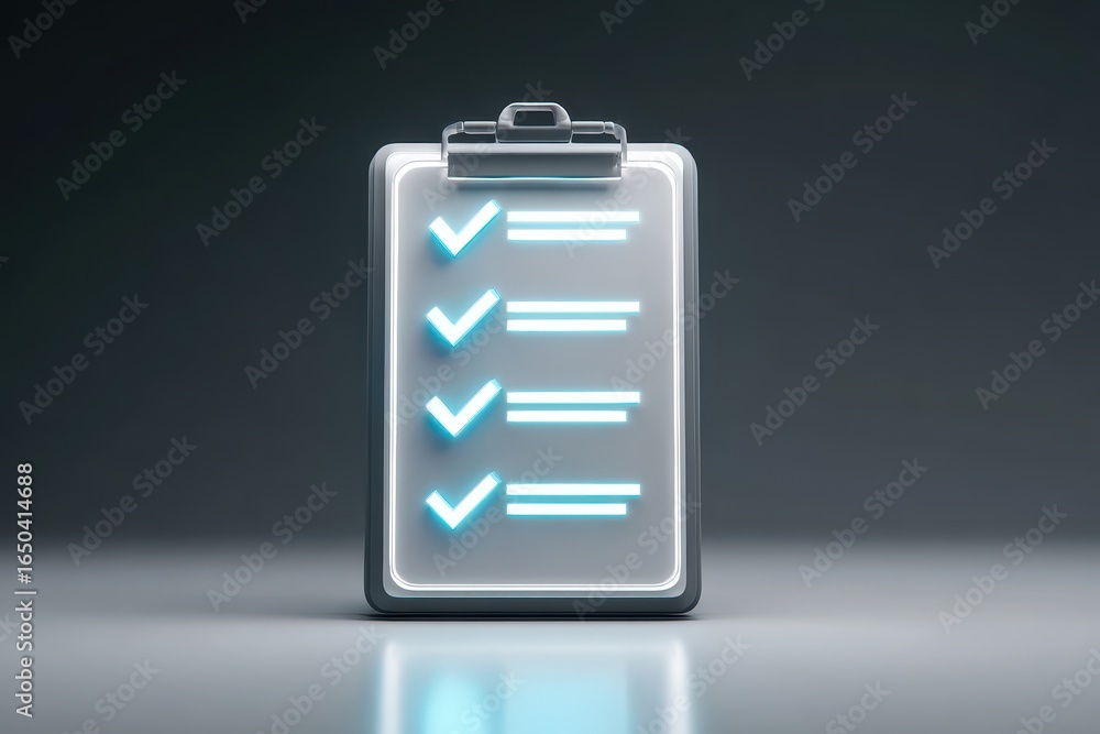 Poster futuristic clipboard showcasing illuminated check marks highlights the importance of efficiency and 