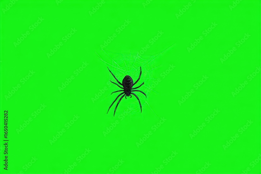 Poster spider animation on green screen background showcases intricate web patterns and natural movement, p