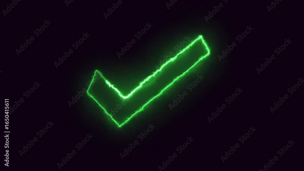 Poster success checkmark animation. green neon glowing tick mark perfect for digital interfaces. animated g