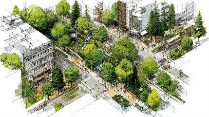 Urban Forestry Hand-Drawn Illustration of Green City Development