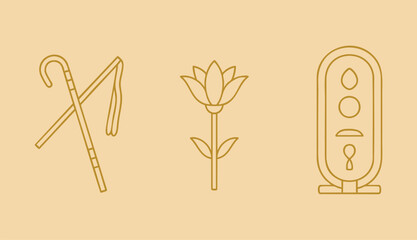 Ancient Egyptian icons crook and flail lotus flower and cartouche