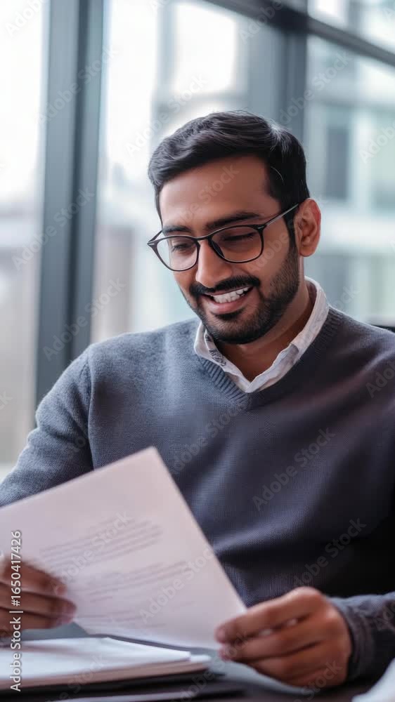 Poster man reading document