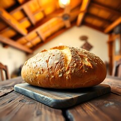 Fresh Marrequeta Bread Close-Up: Golden Crispy Crust & Airy Interior with Rising Steam - Cinematic Food Photography on Rustic Table (Ultra HD)