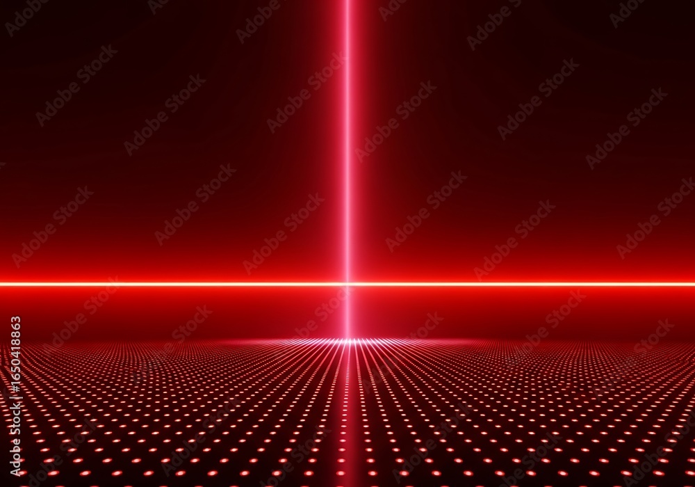 Aufkleber abstract red laser beam intersecting a glowing grid pattern on a dark background, symbolizing techno
