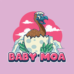 Obraz premium baby Moa Bird extinct animal Character in Cartoon Illustration