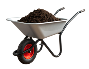 Wheelbarrow full of soil isolated on transparent background