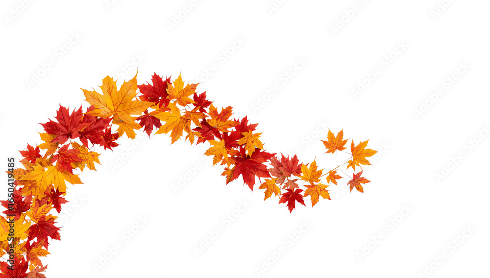Poster autumnal cascade of maple leaves on isolated transparent space creating a seasonal design element