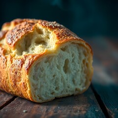 Fresh Marrequeta Bread Close-Up: Golden Crispy Crust & Airy Interior with Rising Steam - Cinematic Food Photography on Rustic Table (Ultra HD)