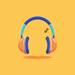 Hand drawn cute cartoon illustration of wireless headphones Flat vector head