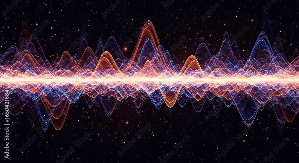 Aufkleber abstract visualization of a vibrant sound wave with glowing particles and energetic patterns, repres