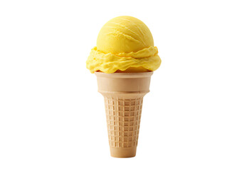 Single Scoop of Lemon Sorbet in a Waffle Cone isolated on transparent background