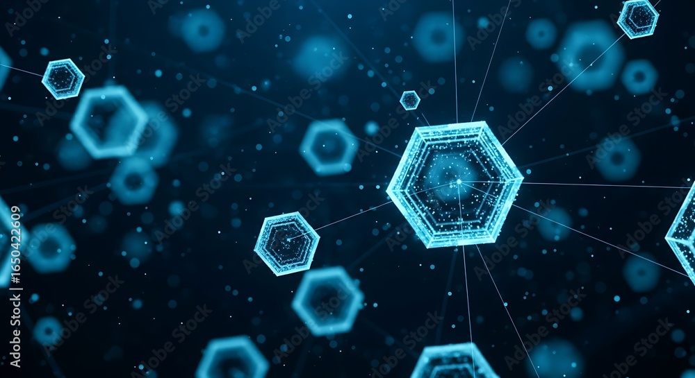 Aufkleber abstract blue glowing hexagonal network structure representing futuristic technology and data connec