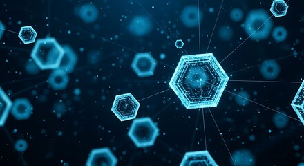 Abstract blue glowing hexagonal network structure representing futuristic technology and data connections