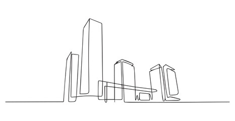 Obraz premium Modern city skyline continuous line art buildings architecture