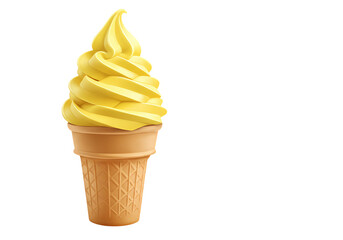 Closeup of a Single Serving of Yellow SoftServe Ice Cream in a Waffle Cone isolated on transparent background