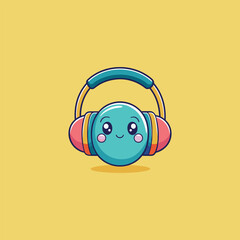 Hand drawn cute cartoon illustration of wireless headphones Flat vector head