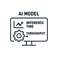 Obraz premium AI Model Performance Diagram – Inference Time and Throughput on Monitor with Gear Icon