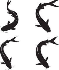 Obraz premium Four black koi fish swimming in a stylized silhouette pattern against a white background