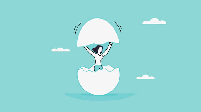 beginners businessman, beginner in starting a new business, newbie businessman comes out of a hatched egg concept vector illustration