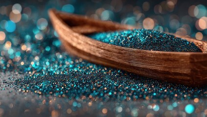 Teal glitter in a wooden boat