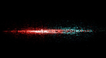 Dynamic abstract digital data stream with vibrant red and teal light on dark background
