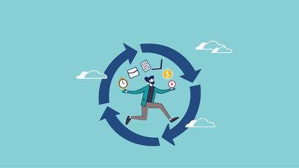 build good work habits with several skills, habitual procedures leading to business or career success, discipline or working efficiency, business people carry out work with a circle of good work habit