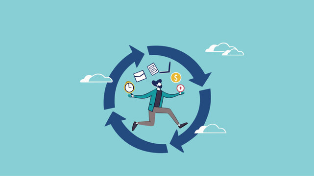 build good work habits with several skills, habitual procedures leading to business or career success, discipline or working efficiency, business people carry out work with a circle of good work habit