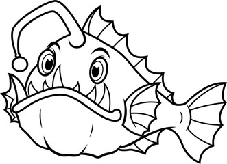 Angler fish cartoon line art