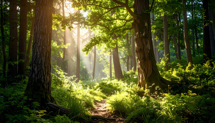 Obraz premium Forest path sunlight