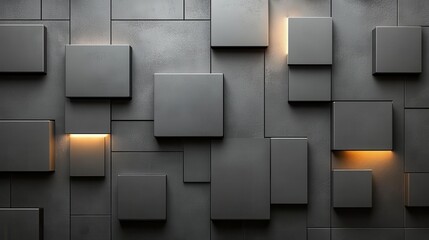 Abstract gray square pattern with glowing lights