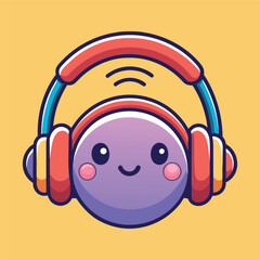 Hand drawn cute cartoon illustration of wireless headphones Flat vector head