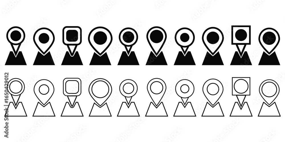 Poster location map pin icons set. modern map marker collection. pinpoint. location pin icon. map pin place