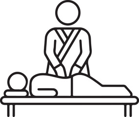 Line art icon representing a massage therapist giving a back massage to a client