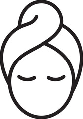 Simple line art icon of a woman s face with eyes closed and towel wrapped around head