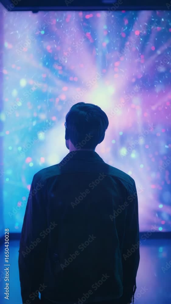 Poster man standing in front of space background