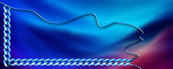 Abstract Blue Wave with Silver Chain Frame