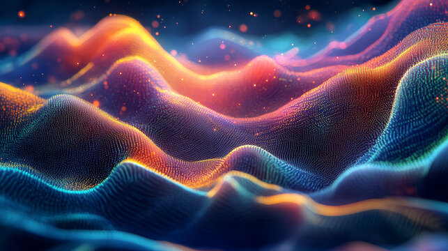Abstract data visualization of undulating shapes with vibrant colors